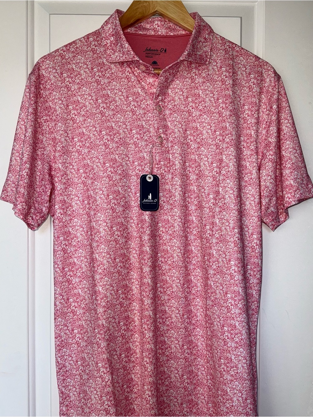 johnnie-O NWT "Wildflower" Print Performance Polo in "Azalea"